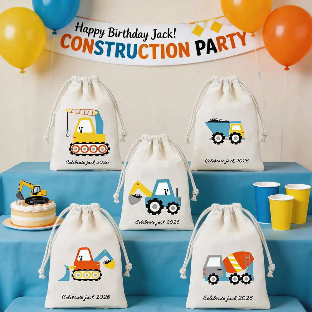 5 Stück personalisierte Geschenktüten mit Transport-Motiv, LKW-, Zug- und Flugzeugmuster, Beutel für Kindergeburtstag, Geschenkverpackung, Dekoration