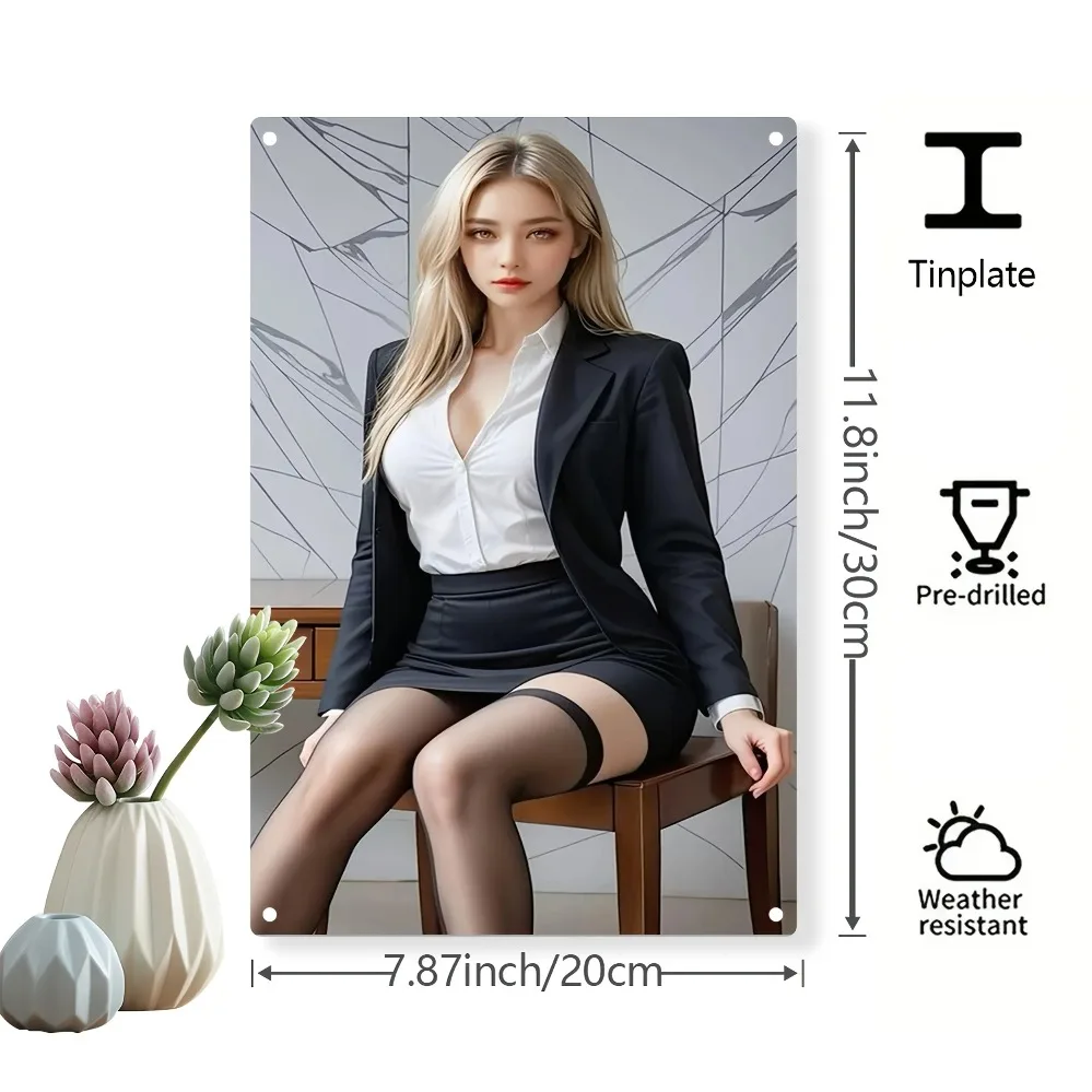 Elegant Female Metal Wall Art, Weatherproof 2D Flat Iron Plaque with Pre-Drilled Holes for Indoor Outdoor Decor