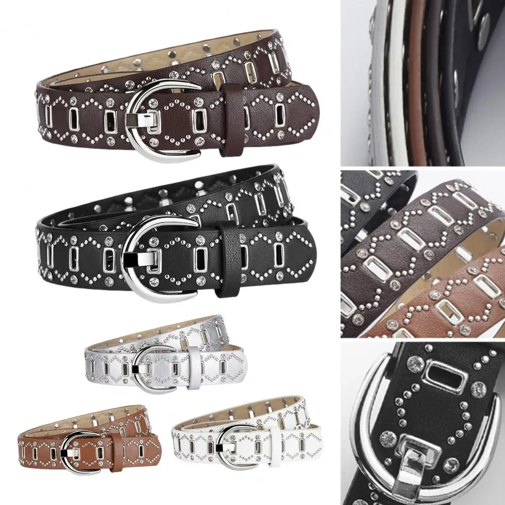 Cintura in similpelle stile Punk rivetto Decor cintura da donna con lunghezza regolabile Multi fori Design ecopelle per A