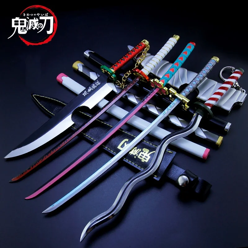 Espada samurái Katana japonesa de 25cm, espada de Metal Demon Slayer Katana Tanjirou Kimetsu No Yaiba, cuchillo Ninja de hierro, juguete para niños, regalo Ainme