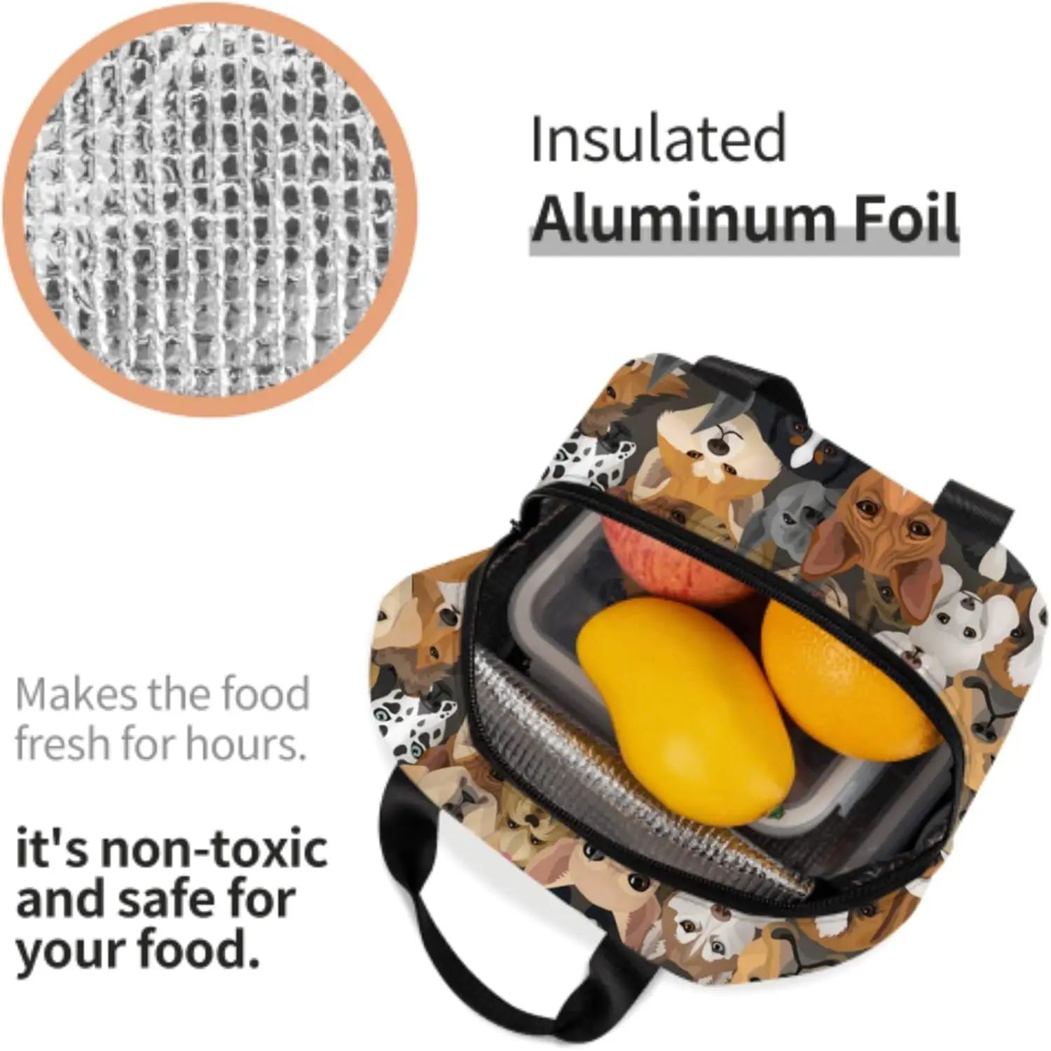 حقيبة غداء للكلاب، حقيبة معزولة للكلاب المضحكة وقابلة لإعادة الاستخدام وقابلة للغسل ومبرد حراري للنزهات وحامل طعام للسفر والعمل والمدرسة للنساء والرجال