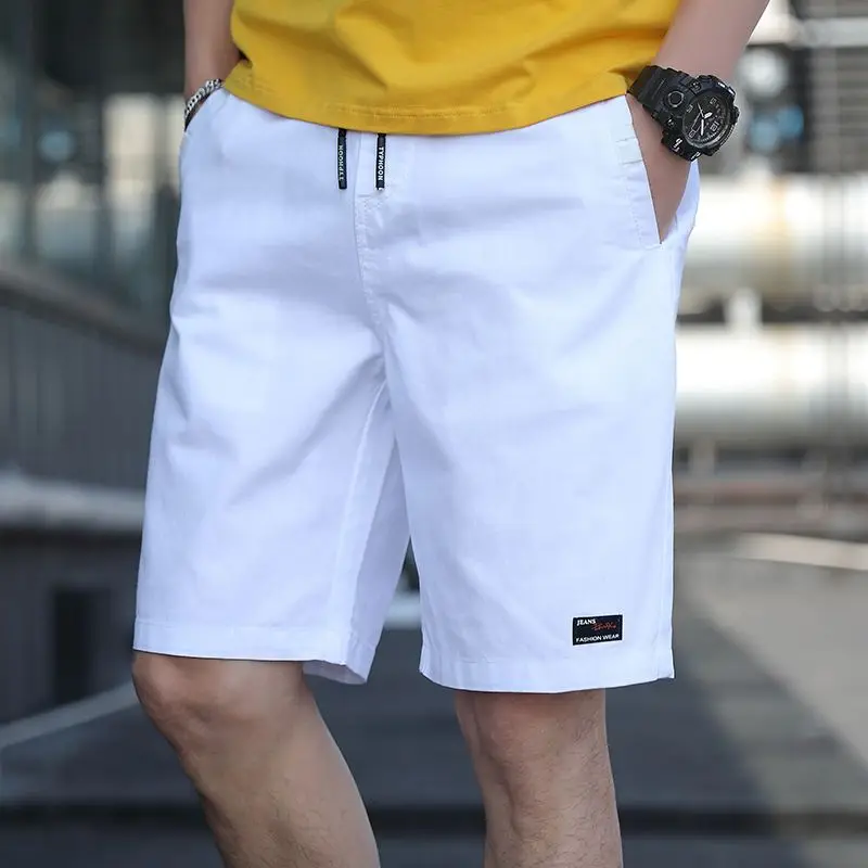 

Men's Summer New Elastic Waist Drawstring Shorts Solid Color All-match Loose Thin Beach Pants Casual Fashion Men Clothing