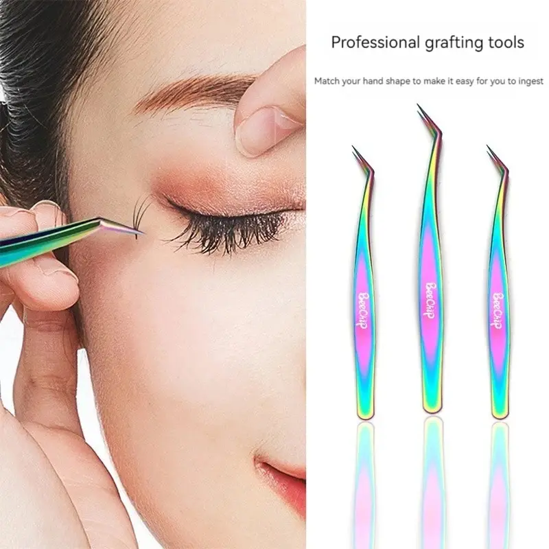 Eyelash Beauty Tweezers Eyelash Grafting Stainless Steel Tweezers Planting False Eyelashes Auxiliary Device Colorful Titanium Go