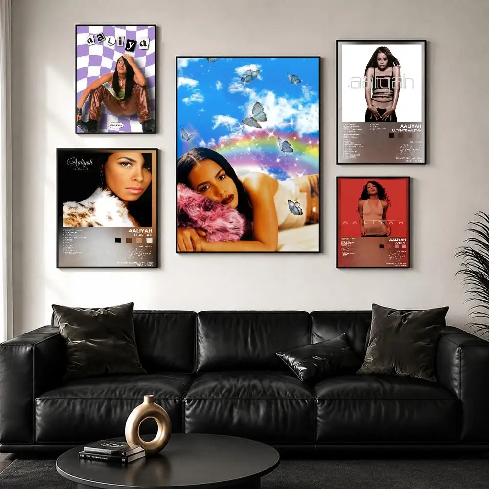 Singer Music Album A_Aaliyah Poster Decorative Wall Art Sticker Mural Print for Bedroom Living Room Hallway Home Decor Gift