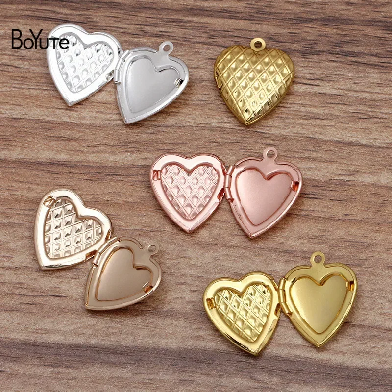 BoYuTe (10 Pieces/Lot) 20*23*4MM Metal Brass Heart Floating Locket Charms Pendant Diy Hand Made Open Photo Locket Jewelry