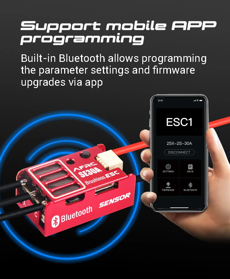 SE30A Bluetooth Elektronischer Geschwindigkeitsregler Programmierbarer Bürstenloser ESC für 1/24 1/28 Maßstab Mini RC Auto Drift Racing Zubehör – Detail 3