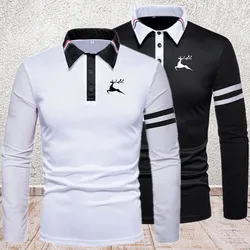 2024 New Men's Long sleeved Casual Slim Fit Polo Shirt Fashion Printed Long sleeved Shirt