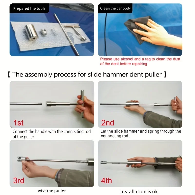 Car Dent Repair Kit, Get Professional Results With Our Metal T-Handle Puller And Plastic Glue Tabs! (Without Glue Gun)