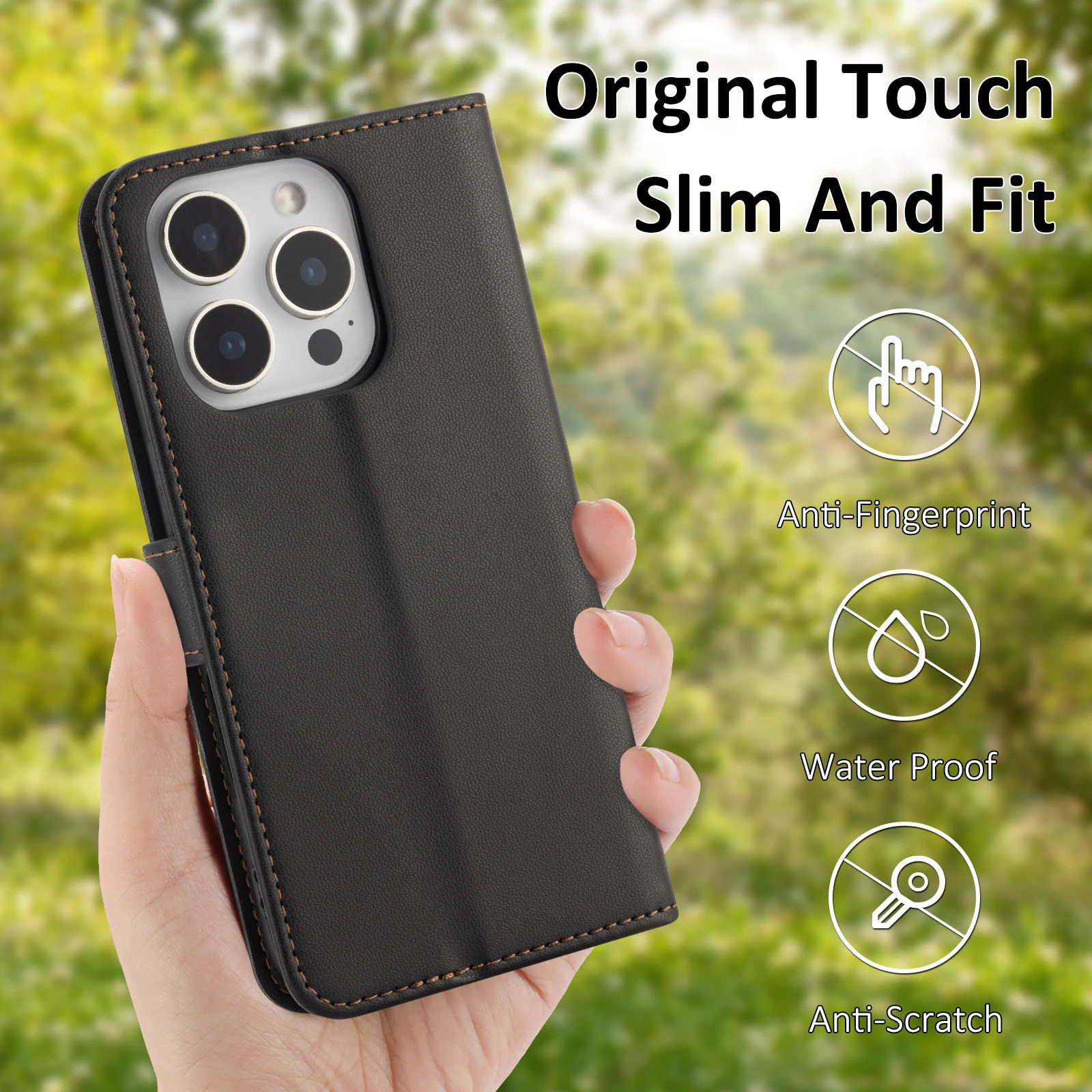 Flip Wallet Schutzhülle für iPhone 17Pro Max/16/15/14/13/12/11Promax Xs/Max Xr 7/8 Se2022 Handyhülle Einfach und Stilvoll mit Kartenfach Kunstleder Schutzcover – Detail 8