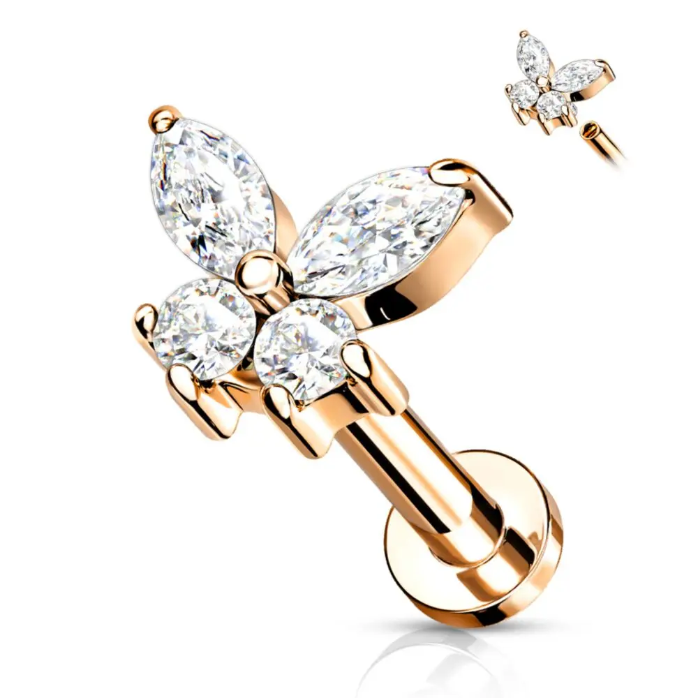 Butterfly Labret Piercing Lip Stud Cluster Crystal Earrings