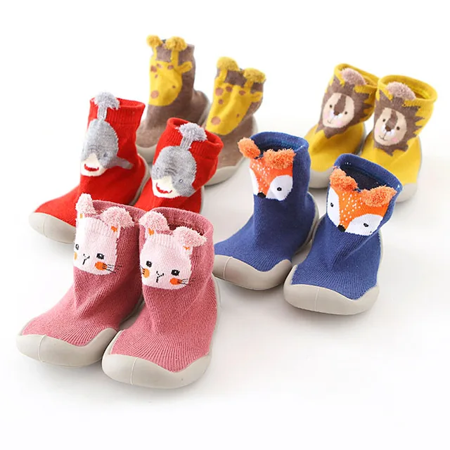 Baby Shoes Toddler First Walkers Infant Boys Girls Kids Rubber Soft Non-Slip Sole Floor Barefoot Casual Shoes Knit Booties 3