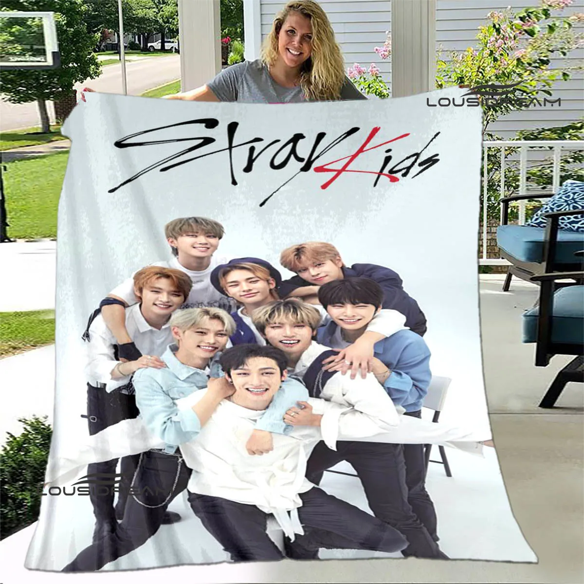 KPOP S-Stray-K-Kids pattern blankets Flannel Warm blanket Soft and comfortable blanket Travel Blanket bed linings Birthday Gift