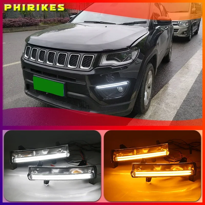 

1 Pair Car LED DRL For Jeep Compass 2017 2018 2019 Daytime running light With yellow turn Signal Light