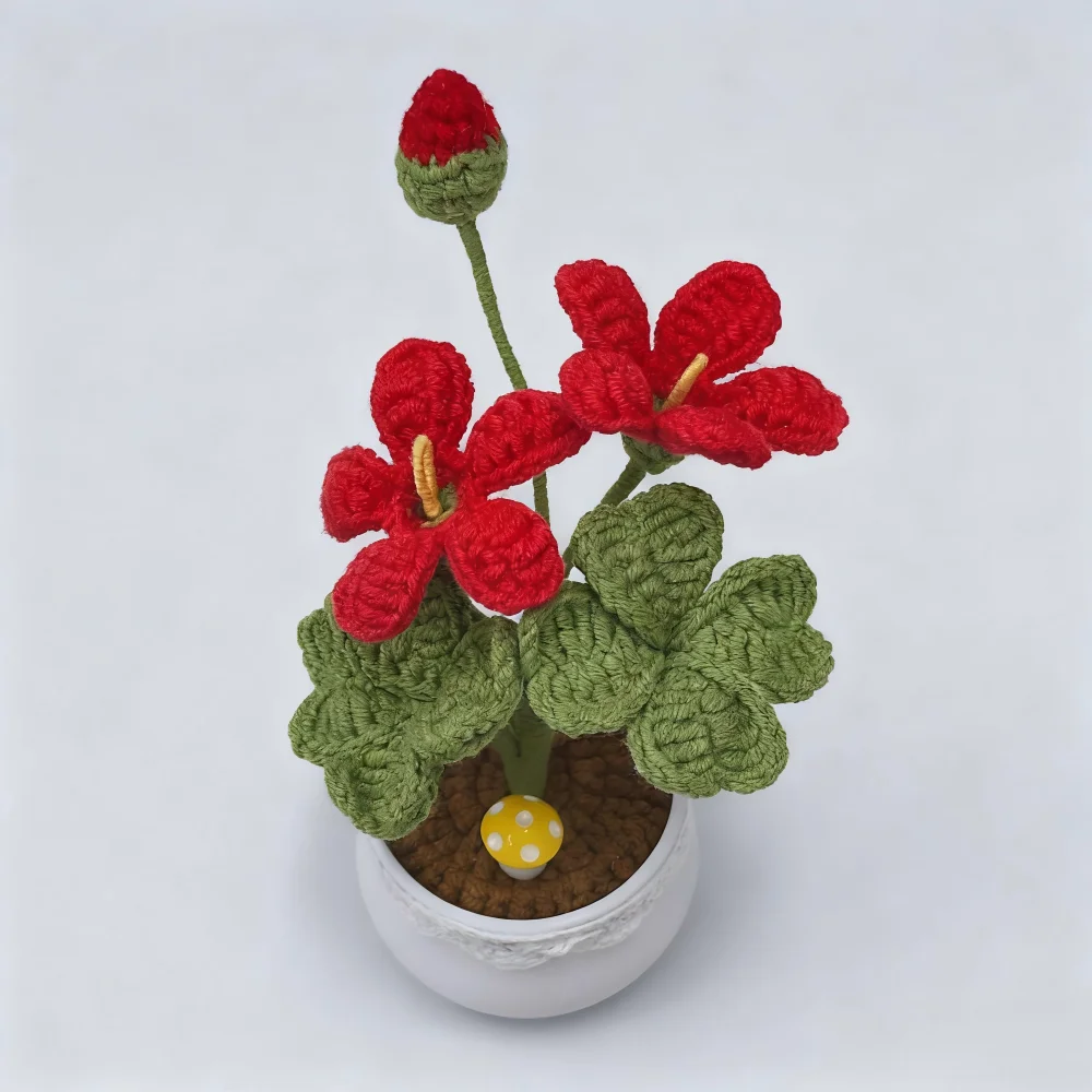 Finished handmade crochet four leaf clover potted simulation flower home decoration simulation flower wedding decoration