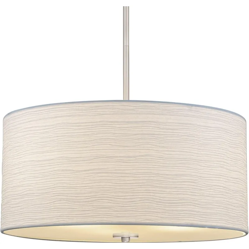 

Home Pearl 18" Modern 3-Light Large Drum Pendant Chandelier, White Textured Shade + Glass Diffuser, Adjustable Height, LED