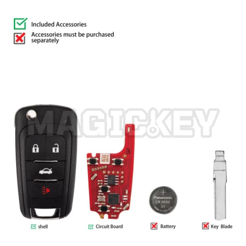 Xhorse 2nd Generation Wire Remote Key Global Version for GM Flip Type 4 Buttons XKBU21EN For VVDI