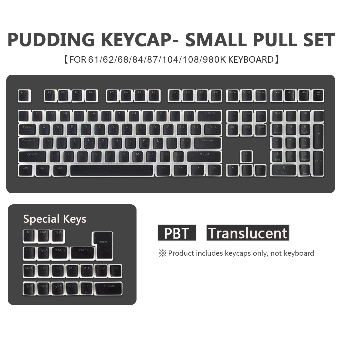 129 teclas geral pudim pbt keycaps injeção de duas cores oem translúcido keycap para 61/62/68/84/87/104/108/980k teclado mecânico