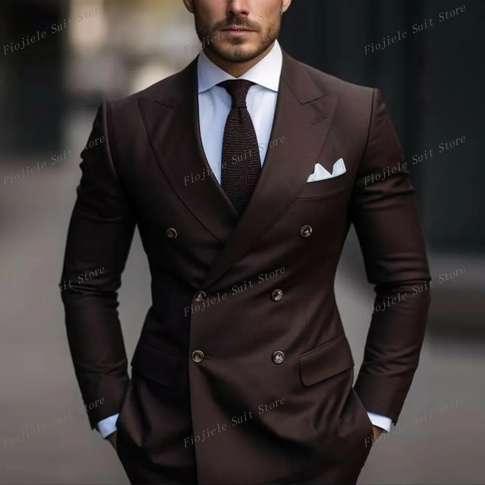 

New Brown Men Formal Occasion Tuxedos Business Prom Groom Groomsman Wedding Party Male Suit 2 Piece Set Blazer Pants