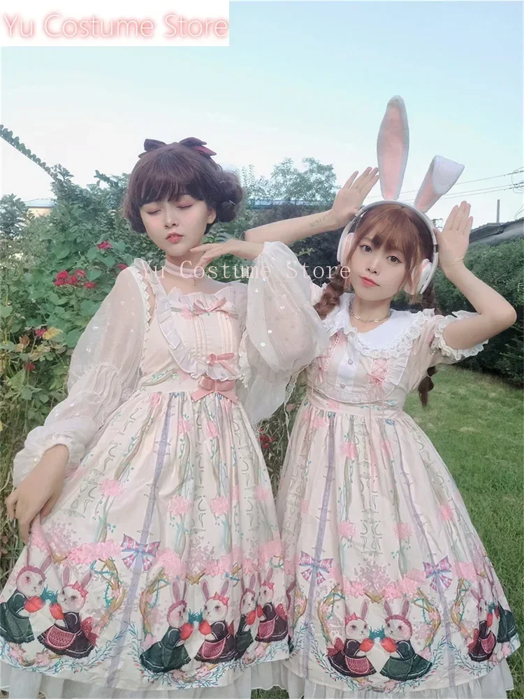 

Picnic Girls Large Size 4xl Cute Rabbit Embroidery Lolita Dress Sweet Woman Lace Ruffle Japanese Vestidos Cosplay Lolita Op 2025