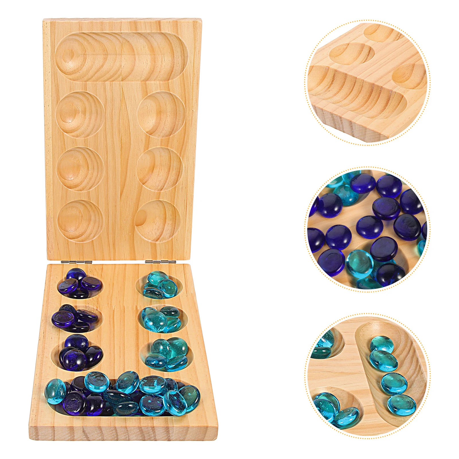 

1Set Foldable Wooden Mancala Game Board Gemstone Chess Lightweight Portable Family Party Logic Training Puzzle