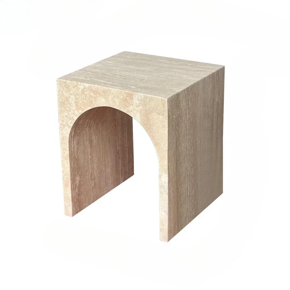 Beige hole single arch shape marble edge decoration table soft decoration living room decoration