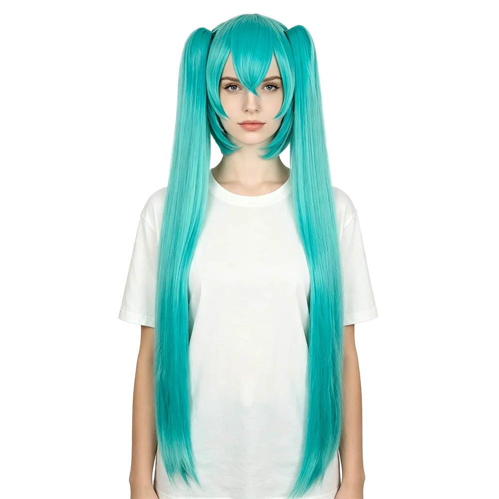 120cm Cyan Miku Cosplay Wig Long Straight Detachable Twin Tails Heat Resistant Synthetic Wig For Women Halloween Comic Con Party