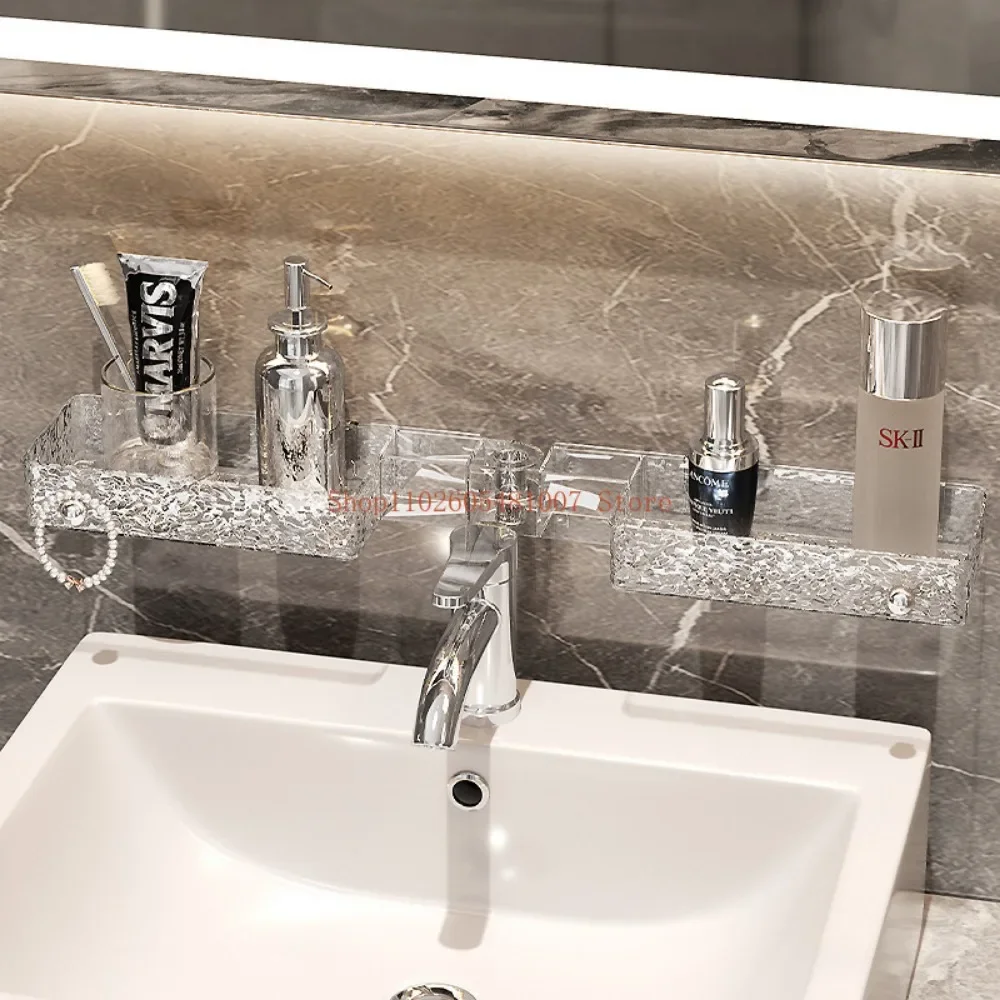 Glacier Patterned Bathroom Corner Shelf, Non Perforated Wall Mounted Bathroom Sink, Washbasin Storage