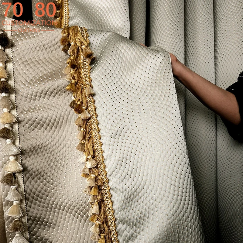 High End Customized Snakeskin Texture Cream White Jacquard Curtains for Living Room Bedroom French Window Balcony Villa