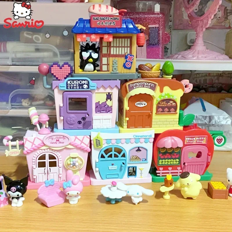 Sanrio Hello Kitty Kuromi Cinnamoroll Play House Toy Street View Splicing Assemble Stackable Model Collection Children Gift