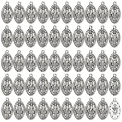 50Pcs Medalla Milagrosa Pendants Our Lady Virgin Mary Oval Shape Charms DIY Making Necklaces Catholic Jewelry Accessories