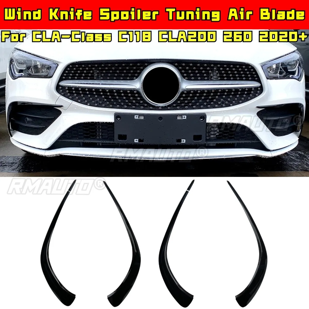 

For Mercedes Benz CLA-Class C118 CLA200 260 2020+ Wind Knife Spoiler Tuning Air Blade Front Side Splitter Modification Part