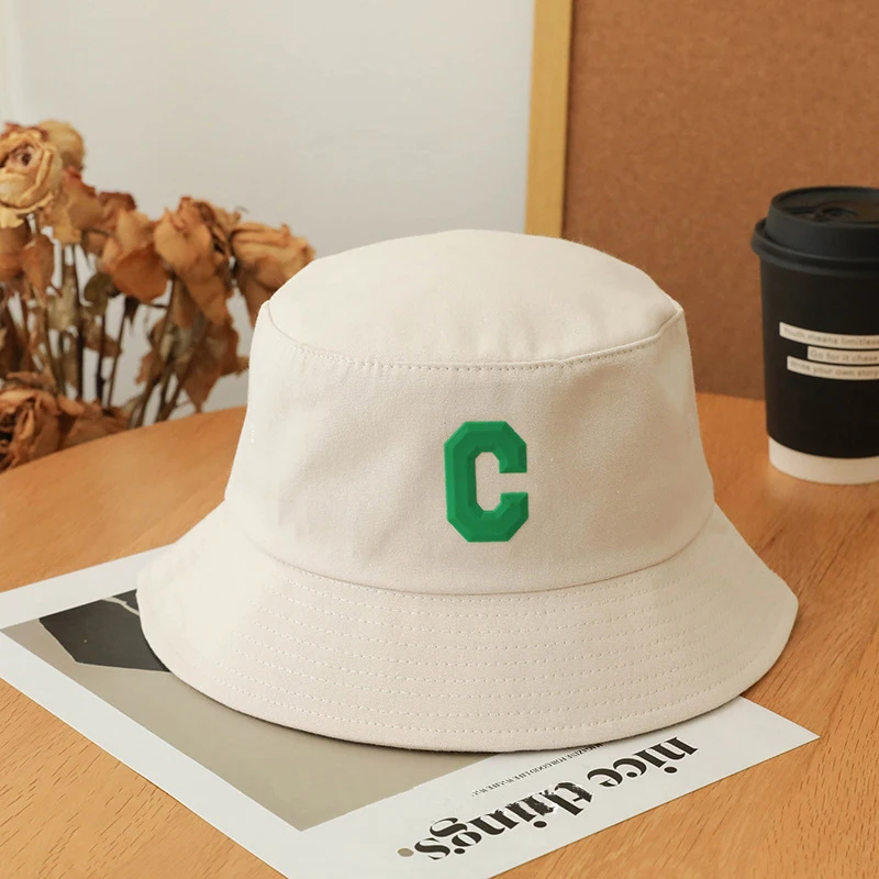 Big Head Size Causal Fisherman Hats for Men Solid Color Cotton Letter C Bucket Hat for Male Outdoor Korean Spring Panama Hat