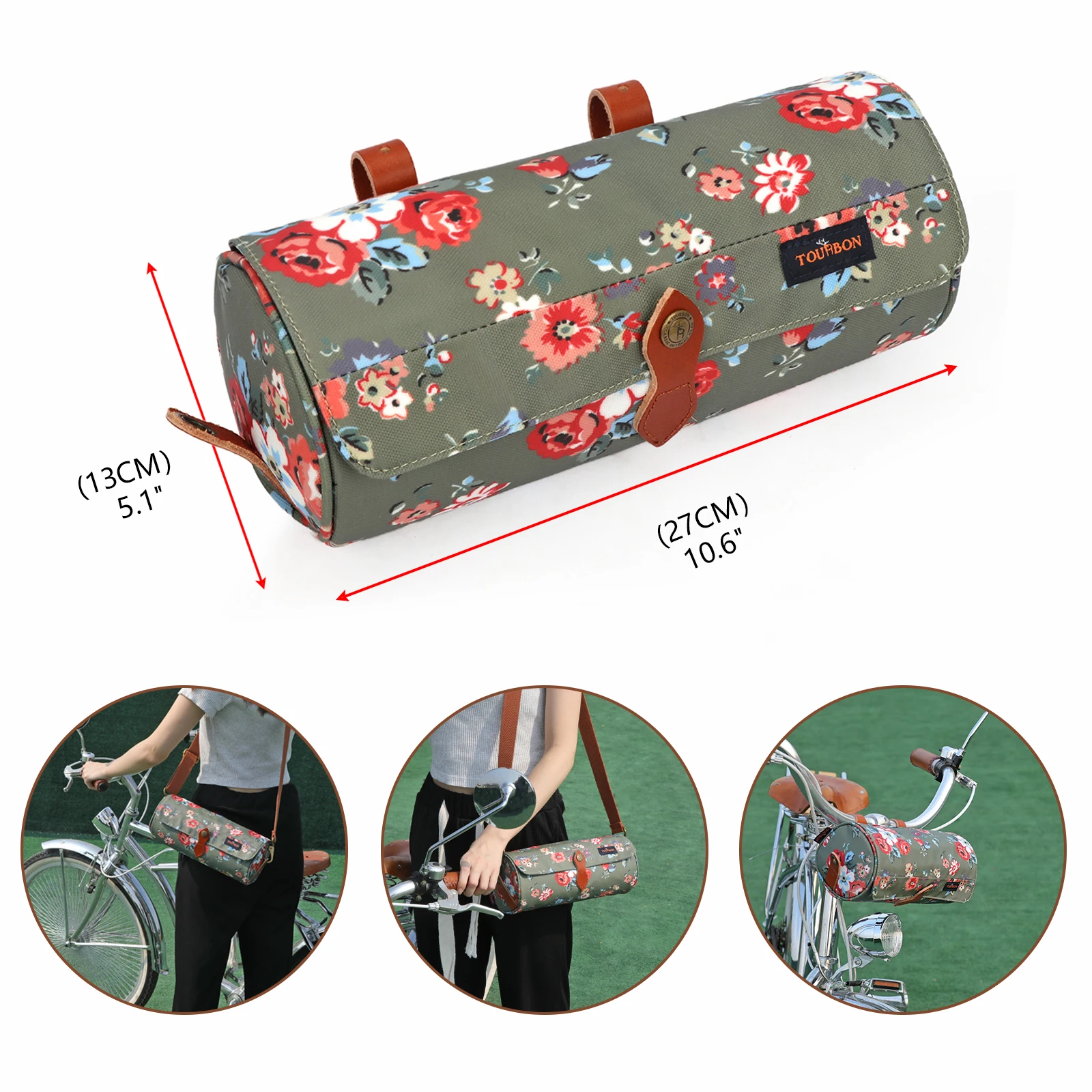 Tourbon Vintage Bicycle Handlebar Bag Bike Top Tube Storage Pouch Waxed Canvas Waterproof Shoulder Pack Multi-color