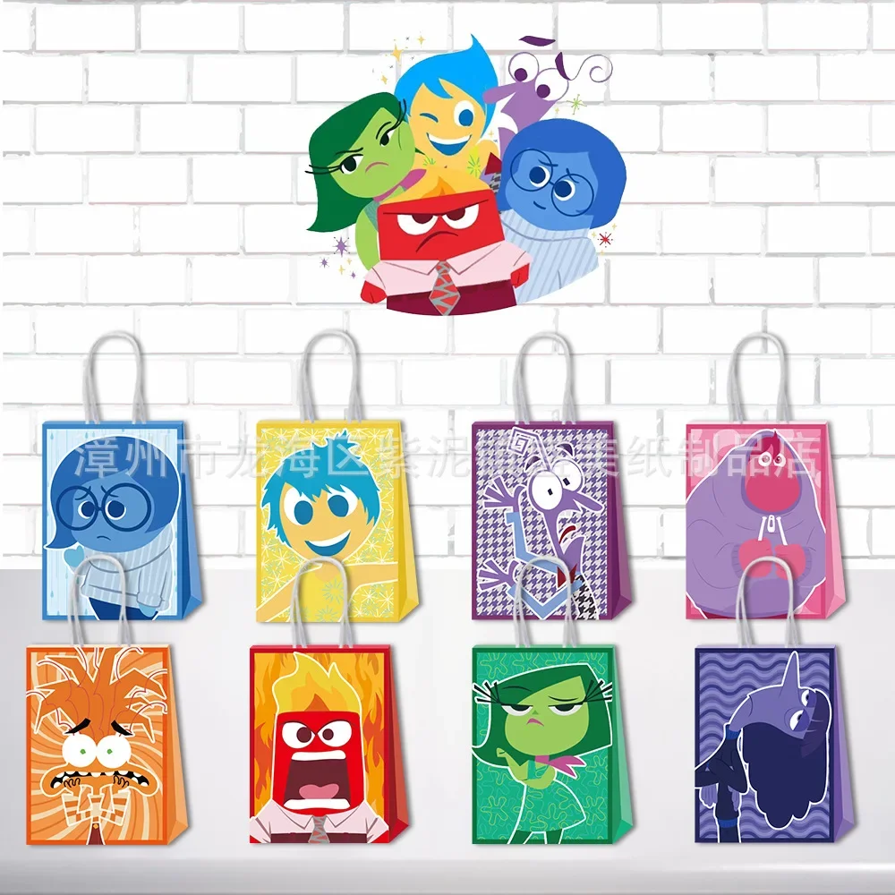 Disney Inside Out 2 Handle Kraft Paper Bags Candy Snack Packaging Eco Bag Anime Figures Prints Birthday Gift Bags Party Supplies