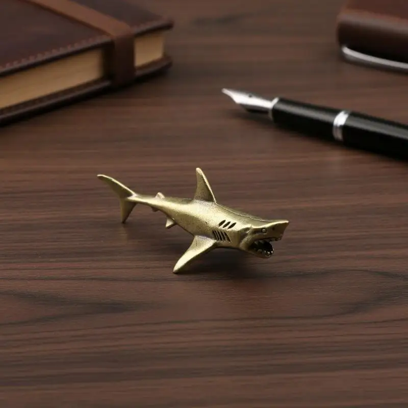 Brass Shark Figurine Metal Shark Statue Retro Antique Craft Ornament For Desktop Tea Table Home Decoration Collection