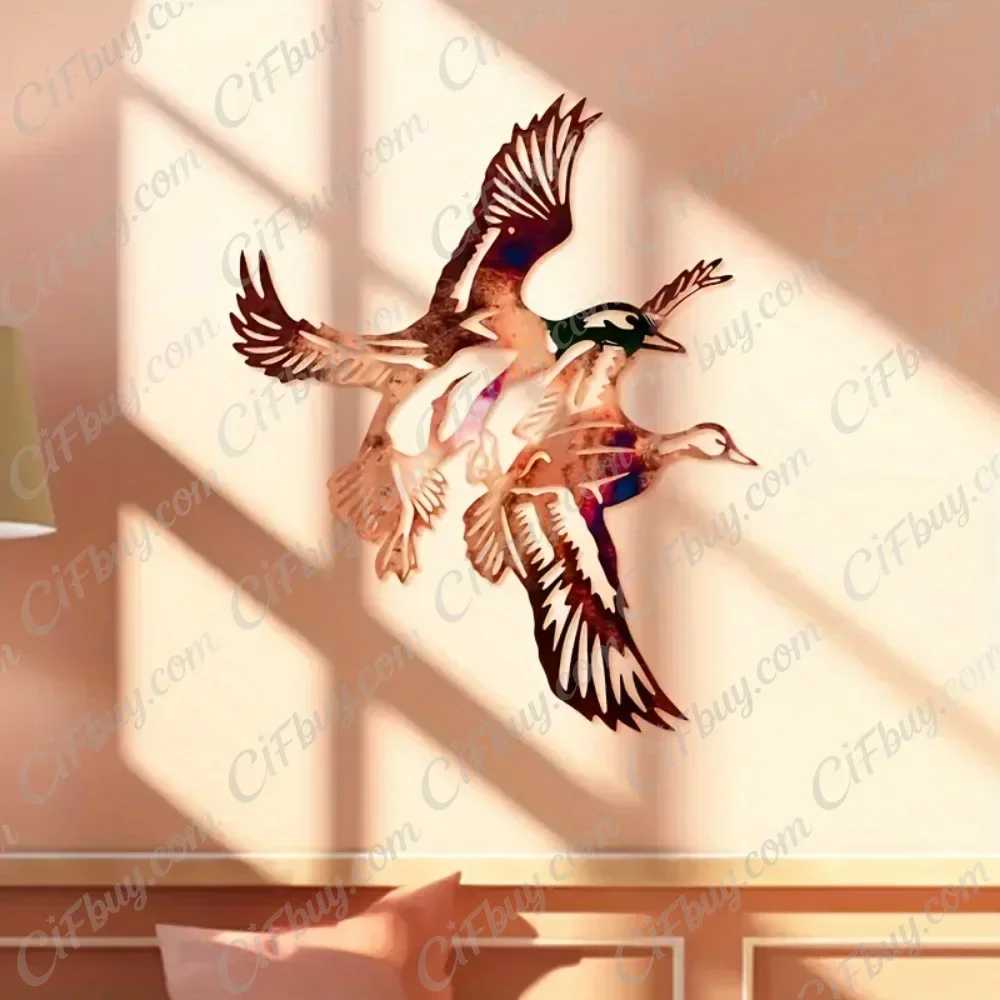 CIFBUY Wild Duck Flying Metal Wall Art Iron Sculpture Rust Proof Home Decor Rustic Farmhouse Bar Kitchen Office Accent