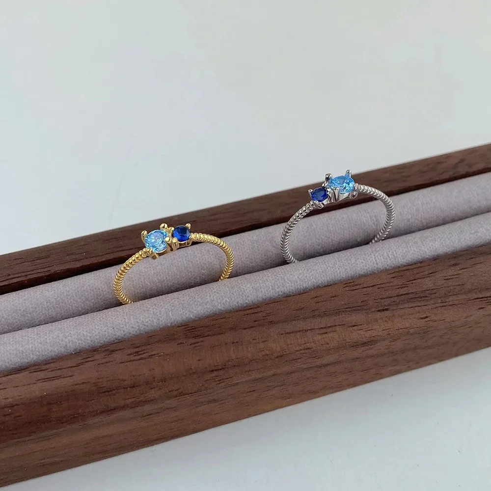 STL Japan and South Korea S925 Sterling Silver Ins Style Ring Women Lightweight Simple Personality Twists Micro Inlay