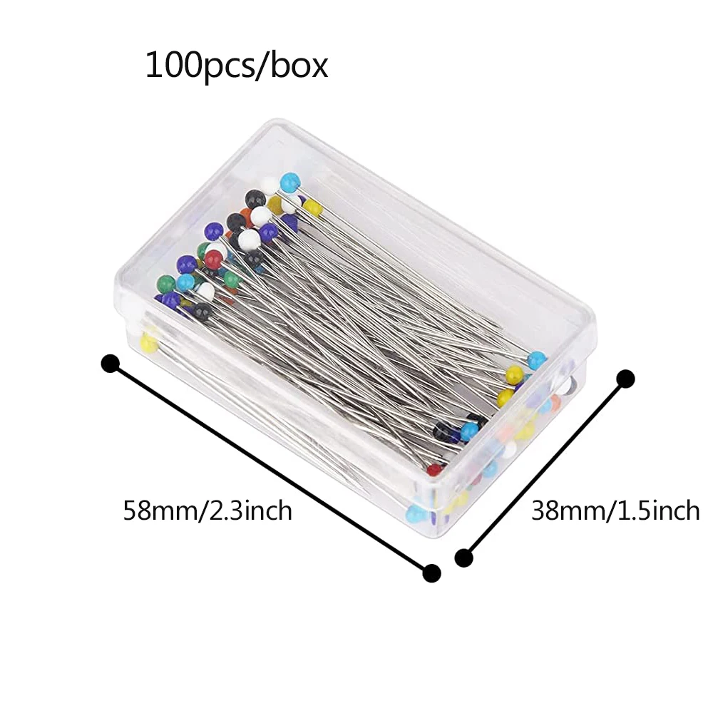 100PCS Colored Ball Glass Heads Sewing Pins 1.5inch Straight Pins Quilting Pins Fabric Pins for Crafts Dressmaker DIY Decoration