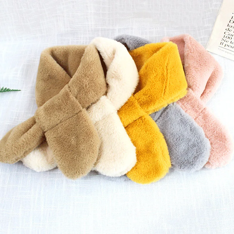 Bambini carino autunno inverno addensato caldo Faux pelliccia di coniglio sciarpe coreano morbido peluche fazzoletto da collo collo collo scaldacollo all'aperto