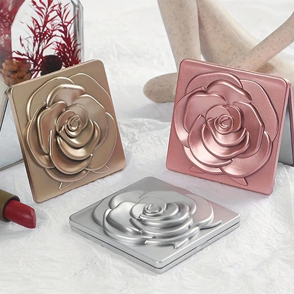 Rosa espelho compacto quadrado viagem portátil espelho de maquiagem dupla face espelho cosmético presentes para festa de chá de panela de casamento