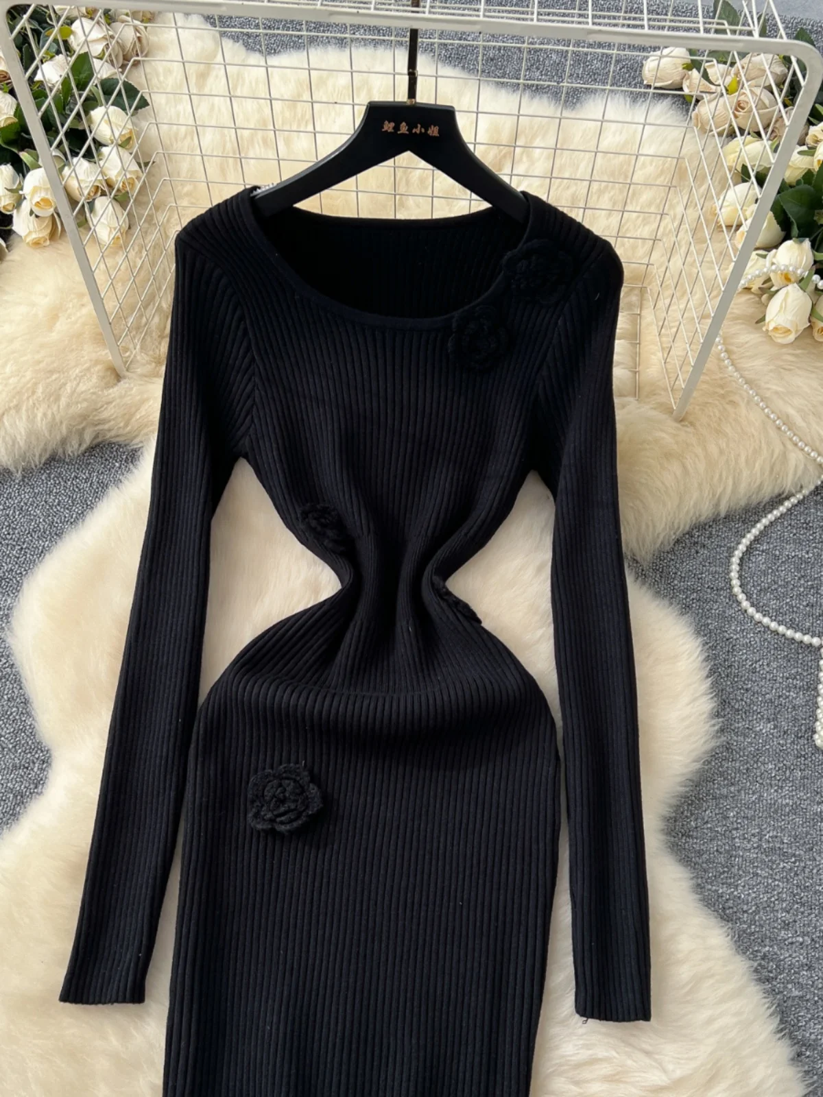Slim Fit Gestrickte Lange Sve runde Ne Dr frauen Herbst Winter Elastische Straffung Gewicht Verlust Dr Hohe Taille Koreanische Sle