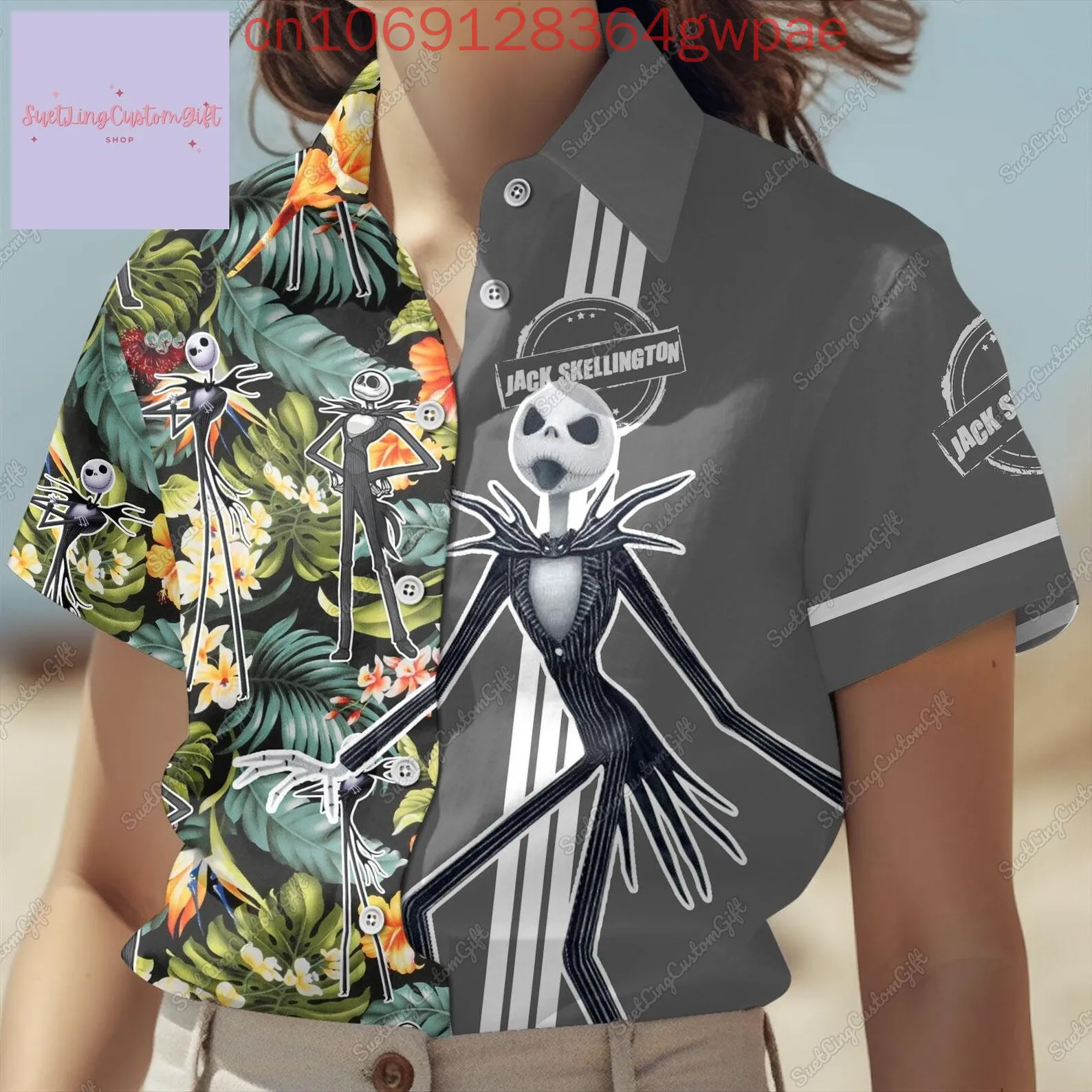 

Disney The Nightmare Before Jack Skellington Women's Hawaiian Shirt Summer Casual Fashion Women's Short Sleeve Beach Shirts