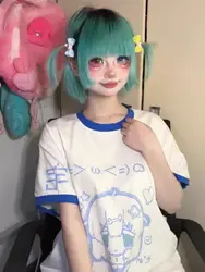 Letnia nadruk kreskówkowy koszulka Y2k estetyczna koszulka Anime Kawaii Grunge japońska koszulka damska koszulki w stylu Harajuku odzież typu Streetwear z krótkim rękawem