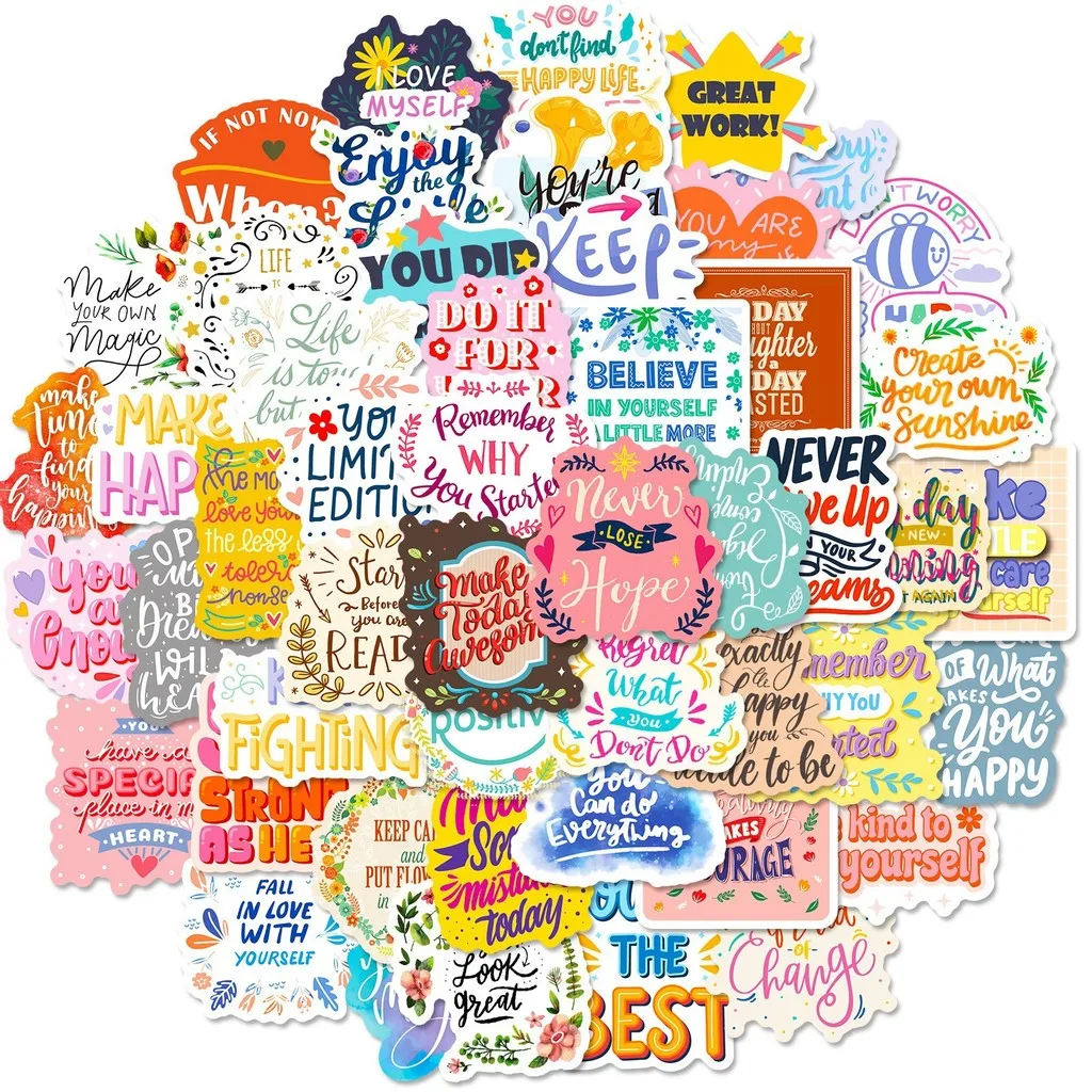 50Pcs Pink Motivational Phrase Stickers, Hot‑selling English Slogan Waterproof Decals, DIY Ornaments for Notebook and Planner