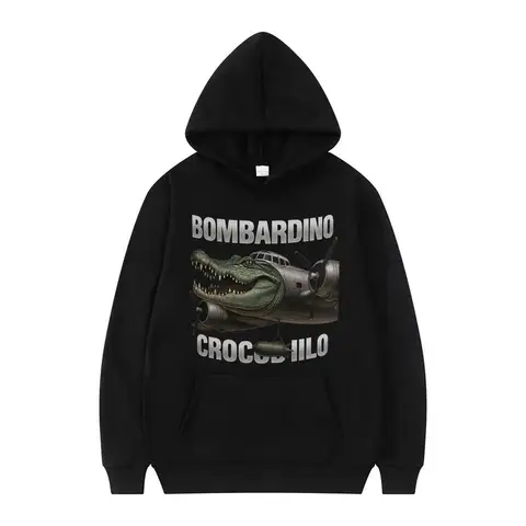 Bombardino Crogodilo Funny Plane Bomber Meme Hoodie Italian Brainrot Tralalero Tralala Humor Sweatshirt Men Women Loose Pullover
