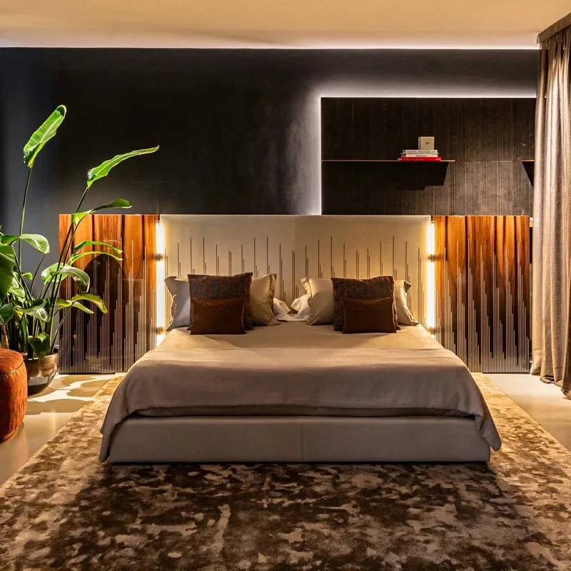 *Luxurious Italian-style Double Bed - Modern Minimalist Design Providing High-end Customization for Villa Beds or Wedding Beds