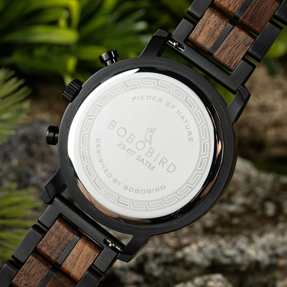 BOBO BIRD Men Luxury Wooden Quartz Watches Functional Stop Chronograph Date Display relogio masculino Timepieces Custom BestGift