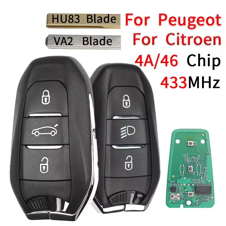 

Умный дистанционный автомобильный брелок Xuri ID4A/ID46 чип 433 МГц для Peugeot 208 308 3008 508 5008 Citroen C4 C4L DS4 DS5 новый без ключа Go
