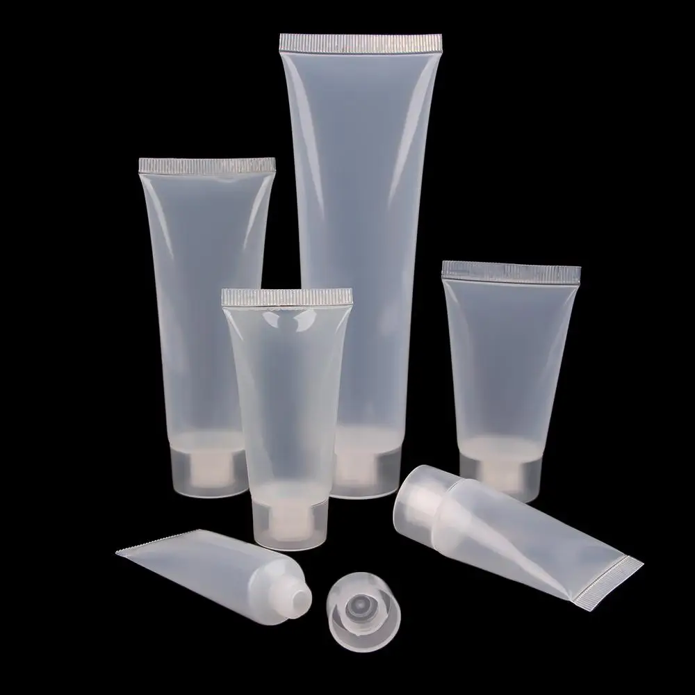 Tubos transparentes do frasco do curso, plástico vazio do creme da mão, garrafas cosméticas portáteis, limpador facial