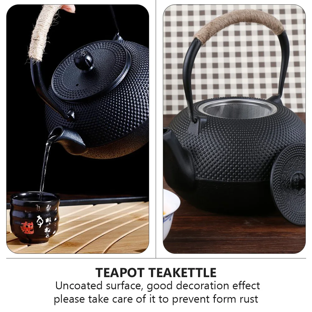 

1Pcs Cast Iron Teapot Handmade Uncoated Retro Tea Kettle Teapot with Infuser Vintage Iron Teakettle for Kitchen